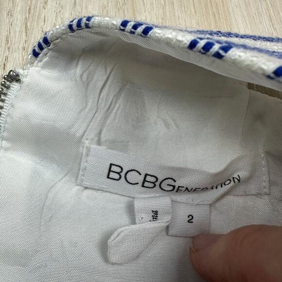 BCBGeneration Blue & White Tweed Striped Sleeveless Nautical Casual Mini Dress 2 - Picture 11 of 16